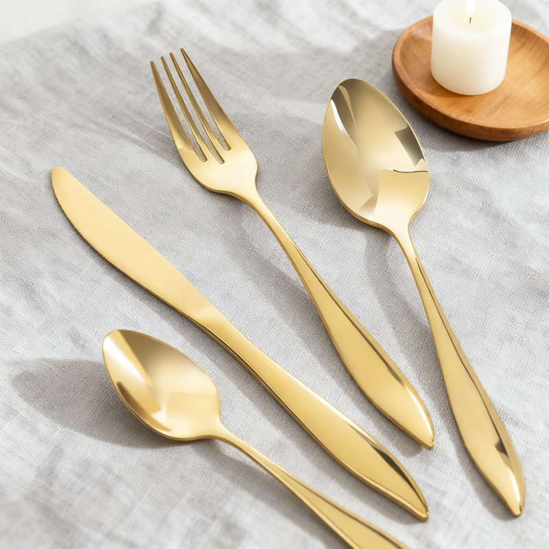Ensemble de couverts 20 pièces pour 5 couverts en acier inoxydable 18/10 avec placage à l'or titanique, ensemble de couverts polis miroir au design élégant et moderne