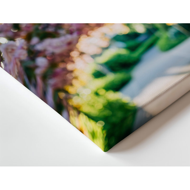 Toile, une scène de jardin de rêve avec de délicates fleurs roses en cascade à partir de branches vertes luxuriantes, créant une douce toile éthérée