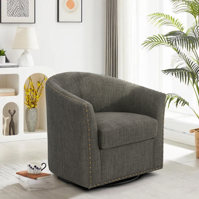 Aunna 77.5Cm Wide Swivel Barrel Chair, Grey Polyester Blend