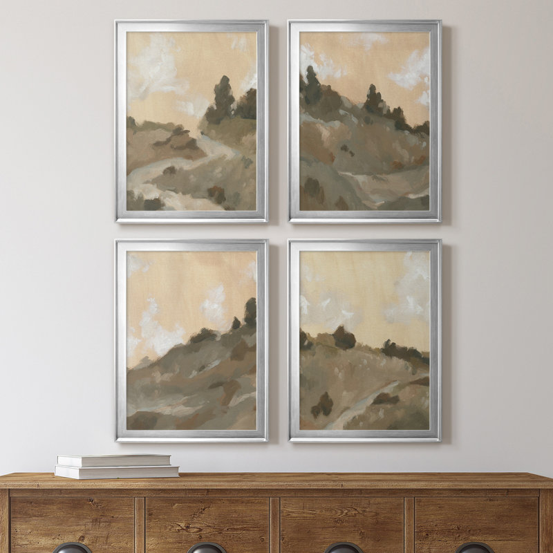 Hillside Walking Path I - Ensemble de 4 peintures sur toile encadrées, H 30,5 po x l 90 po x P 1 po, Cadre argenté