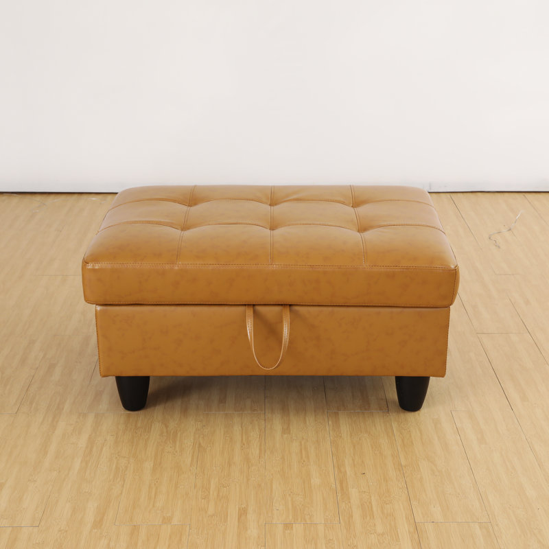 Orella 34" Wide Faux Leather Rectangular Hinged Storage Bench with Ottoman, Curcuma