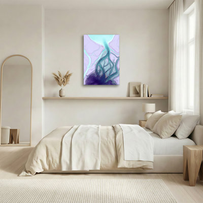 Purple and Teal Abstract Fluid Art With Gold Flecks Canvas Wall Art