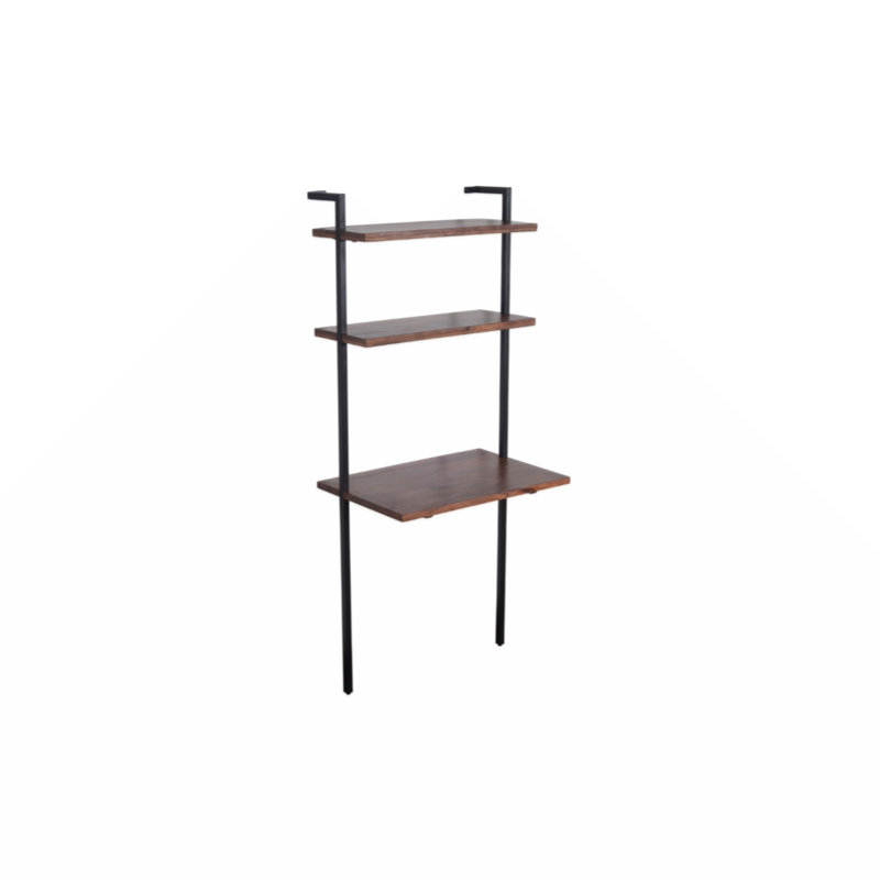 Industrial 3-Tier Brown Mango Wood Ladder Wall Shelf