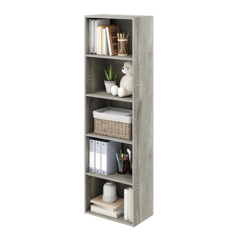  Luder Reversible Color Open Shelf Bookcase, Gray, (5 Shelves) 52"H x 15.8"W x 9.4"D