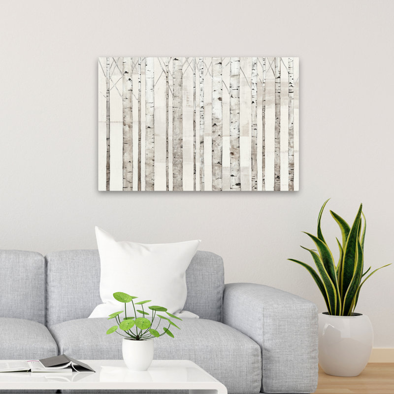 Bouleaux contemporains sur fond blanc, H 36 po x l 24 po