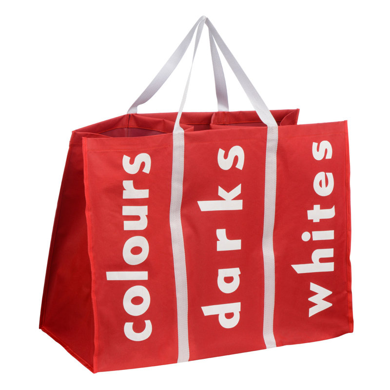 Plastic Laundry Bag with Handles, Red/White