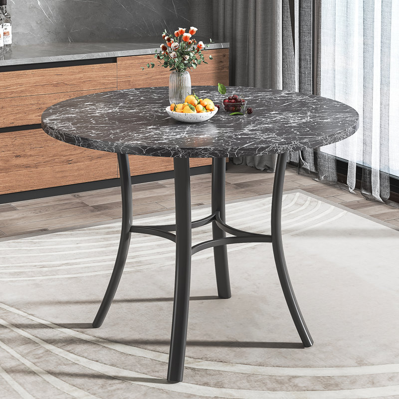 Kasandra 36” Round Dining Table for 4 People, Black Faux Marble Kitchen Table with Metal Base, Space Saving Circle Dinner Table, Small Space Wood Kitchen & Dining Room Tables for Breakfast Nook, Apartment, Dining Room, Living Room