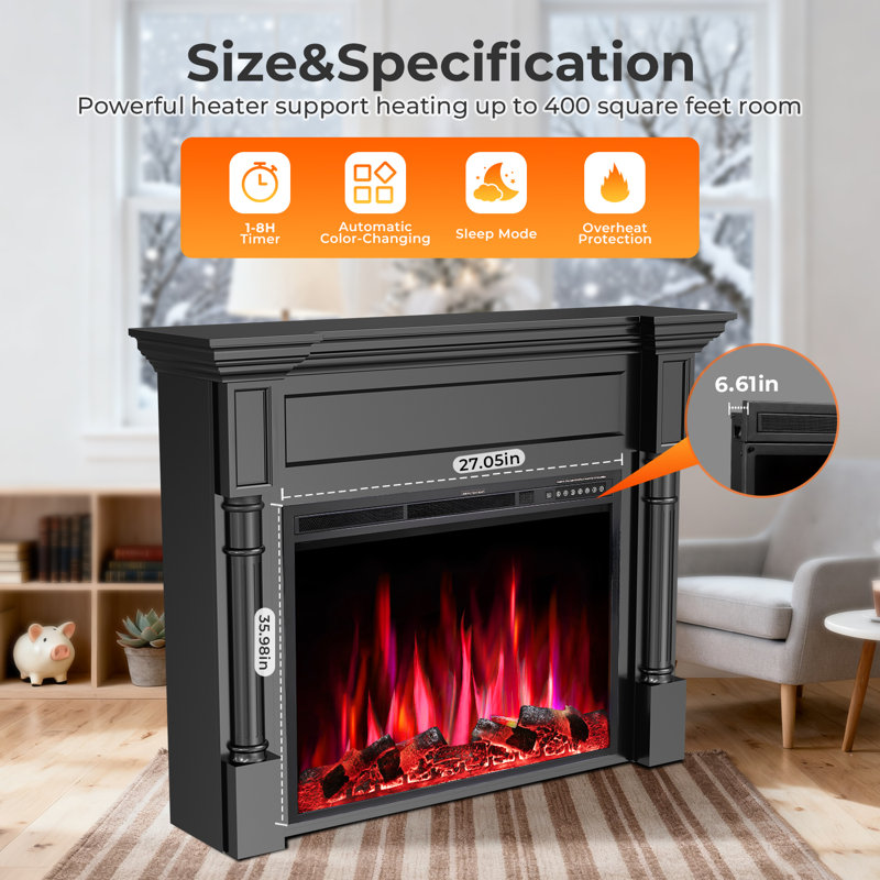  Meuble télé 55 po pour foyer électrique 750 W / 1500 W, flamme réglable, minuterie 8 heures, télécommande, Noir