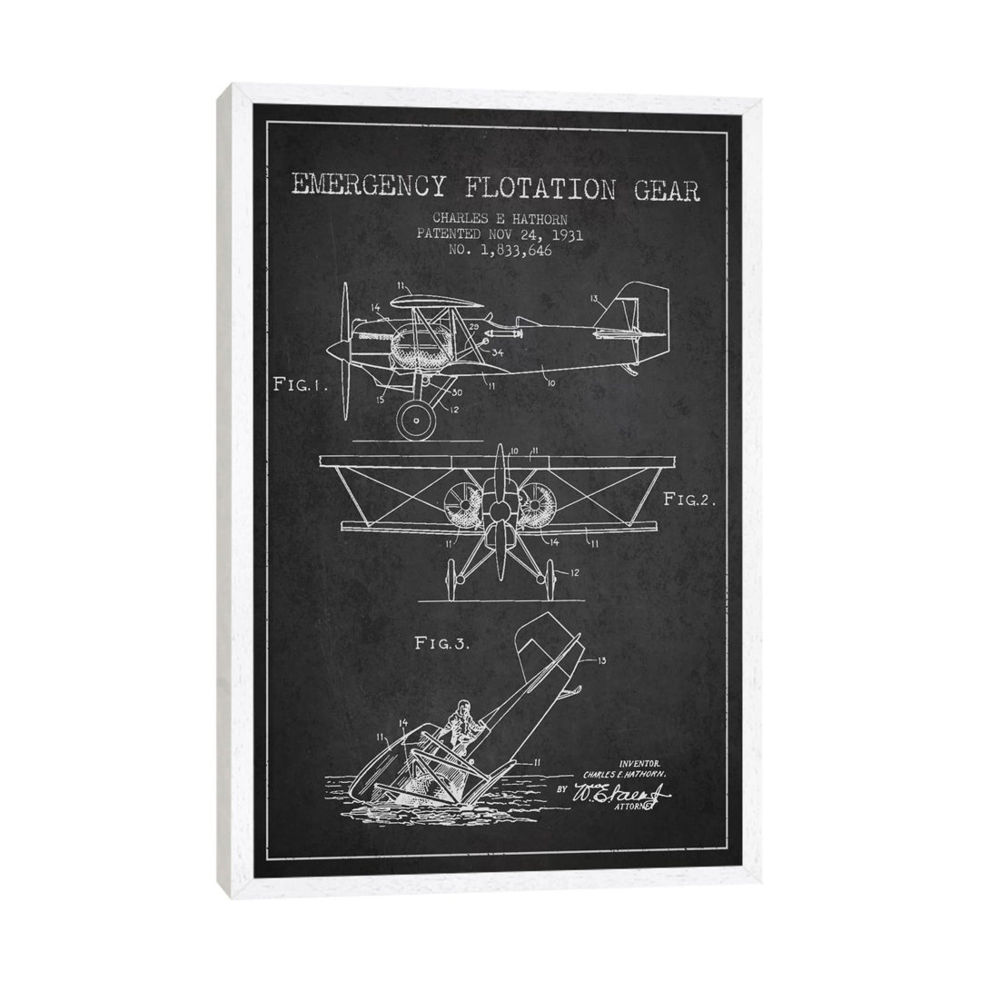 Float Plane Charcoal Patent Blueprint von Aged Pixel - Gallery-Wrapped Canvas Giclée on Canvas