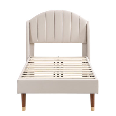 Solna Upholstered Velvet Scalloped Bed