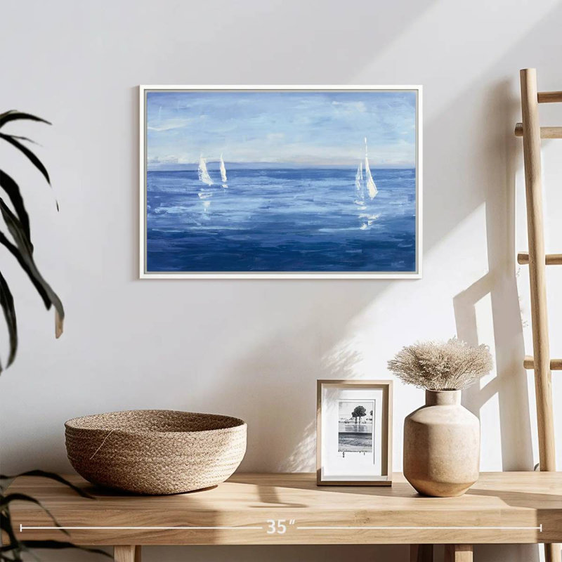 Voile ouverte, Cadre flottant blanc, 19 po x 13 po