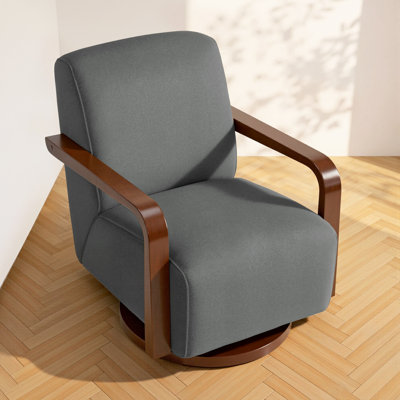 Swivel Glider Accent Chair with Wood Arm, 360° Swivel & 30° Rocking, Pet-Friendly Fabric