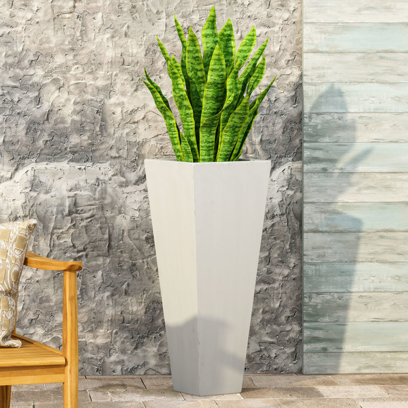 Tapered Outdoor Cast Stone Planter - 13.07L X 13.07W 33.18H, Matte White Magnesium Oxide, Transform Your Garden, No Assembly In Oxide 13" L W 32.5" H, Finish, Add Beauty To Patio,