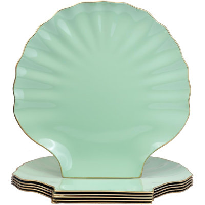 13" Scalloped Seashell Charger Plates – Set Of 6 Green