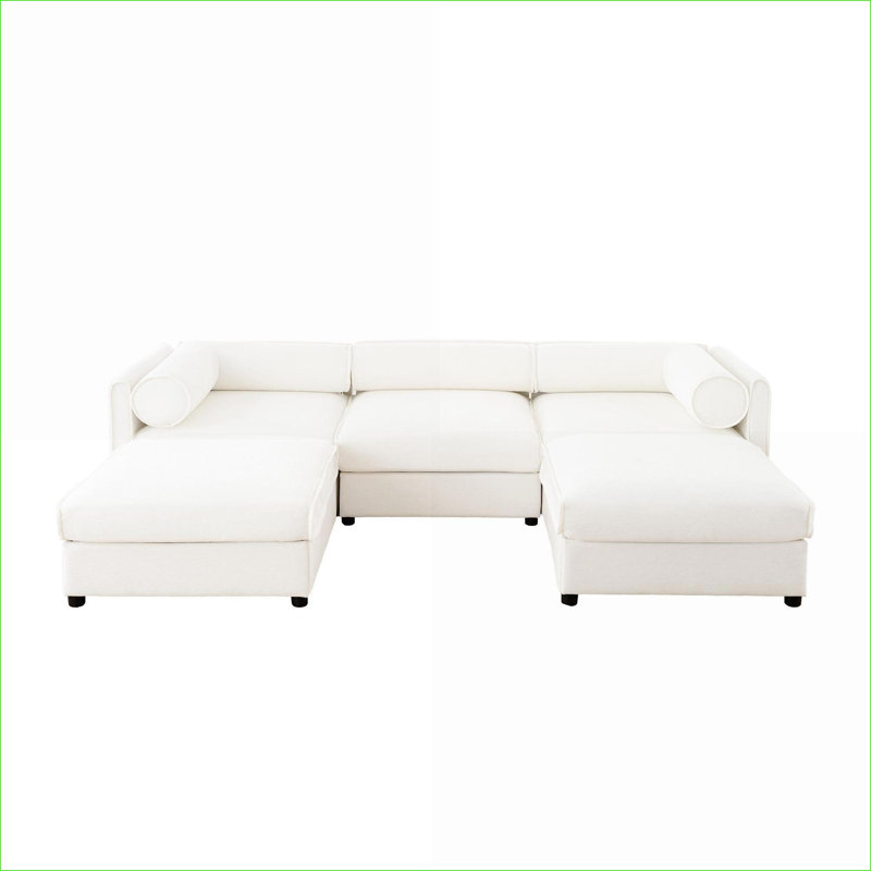 Canapés modulaires | Ensemble de salon contemporain en forme de U 3 places avec repose-pieds avec rangement | Blanc / chenille