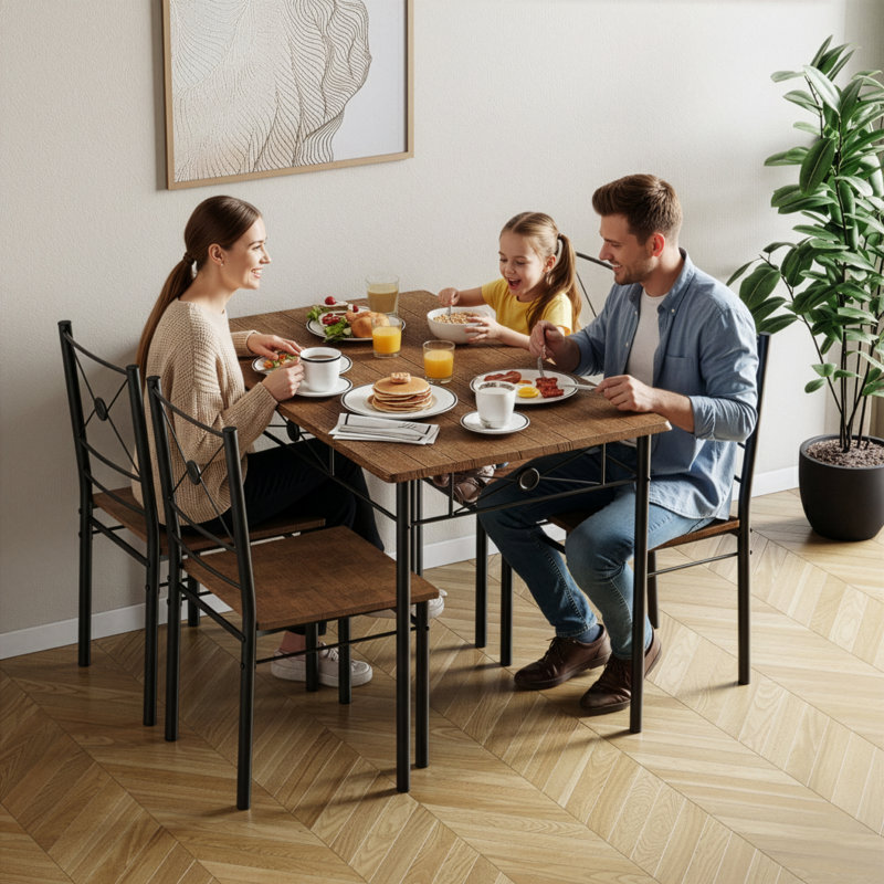 Adalat 4 - Person Dining Set, Dark Wood, Black
