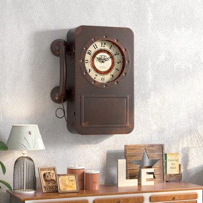 Retro Old Telephone Wall Clock With Hidden Safe, Battery Operated Quartz Metal Wall Clocks, Large Rectangular Vintage Decor Clocks, For Farmhouse, Living Room(16" H X 12" W X 4" D)