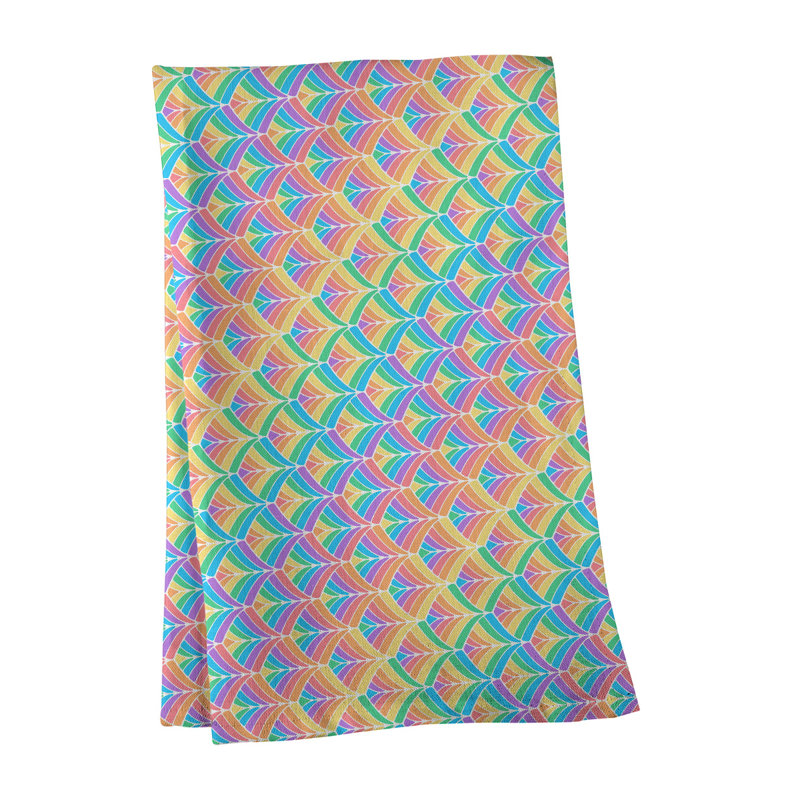 Serviette de thé à échelle arc-en-ciel, Sergé de coton, Jaune / vert / bleu