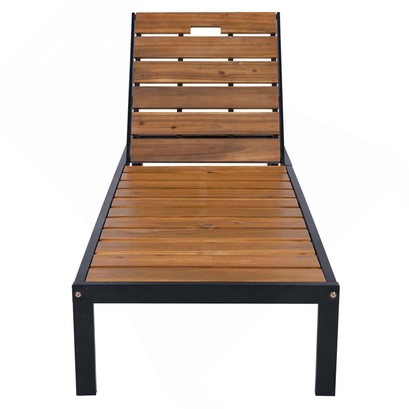 1PC Outdoor Chaise Lounges Chairs With Adjustable Backrest For Patio, Poolside Or Beach, Black/Natural