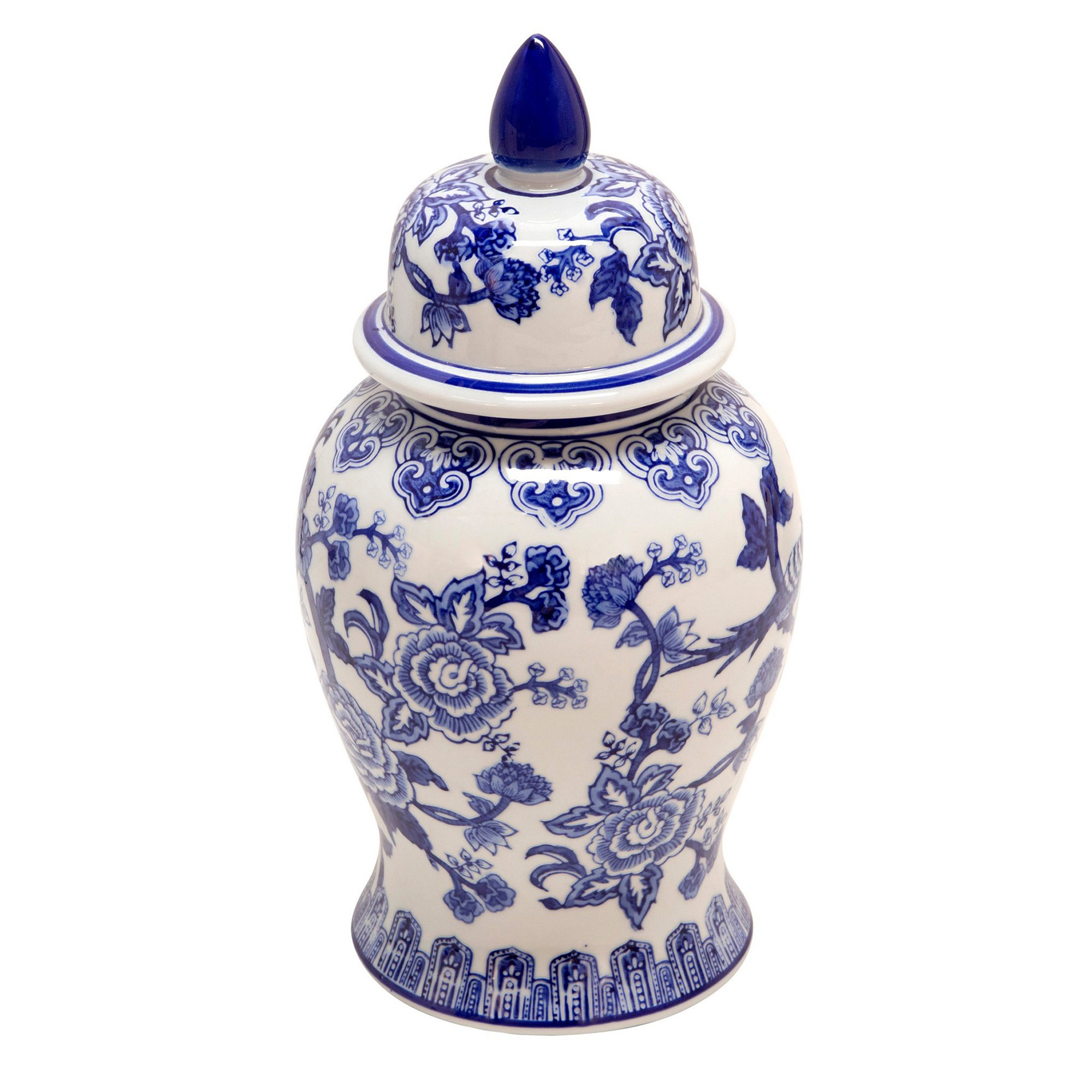 Lark Manor™ Modern Blue And White Contemporary Chinoiserie Temple Jar 