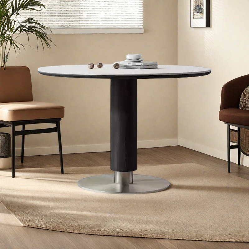 Table de salle à manger en pierre avec pieds en bois massif, H 29,5 po x L 39,3 po x l 39,3 po, Noir
