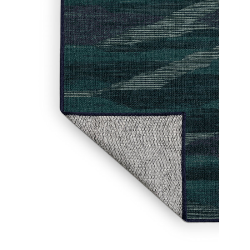 Tapis bleu abstrait lavable à la machine, Rectangulaire 3 pi x 5 pi