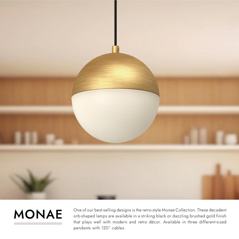 Monae 1 - Light LED Sphere Pendant, 6.63" H x 6" W x 6" D, Brushed Gold