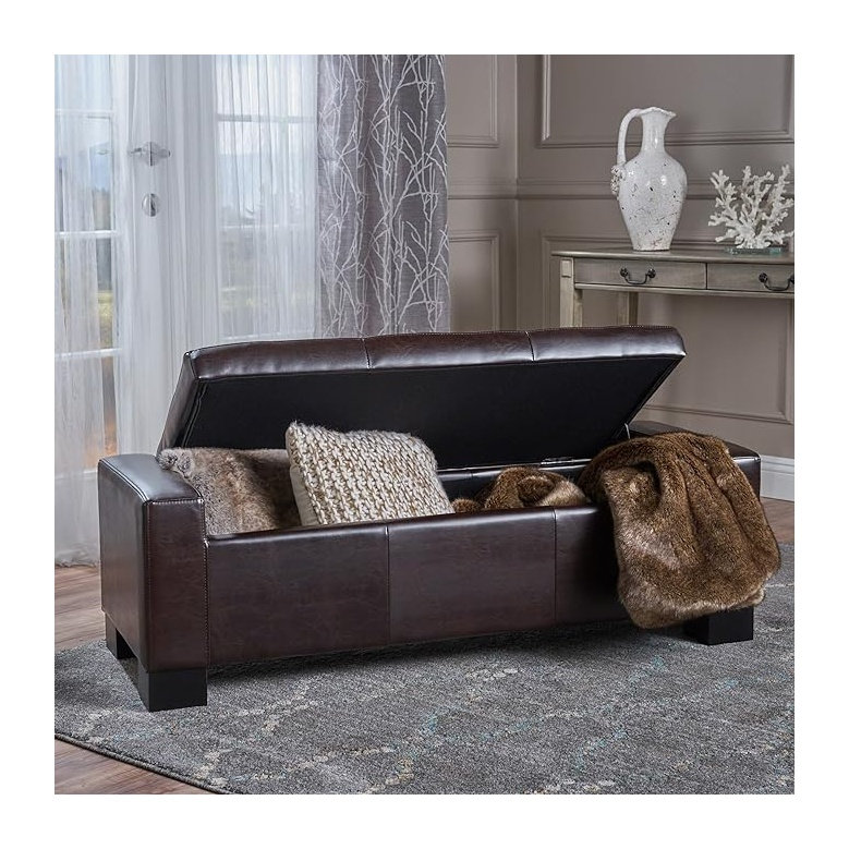 Banc de rangement avec repose-pieds brun en polyuréthane 51 po