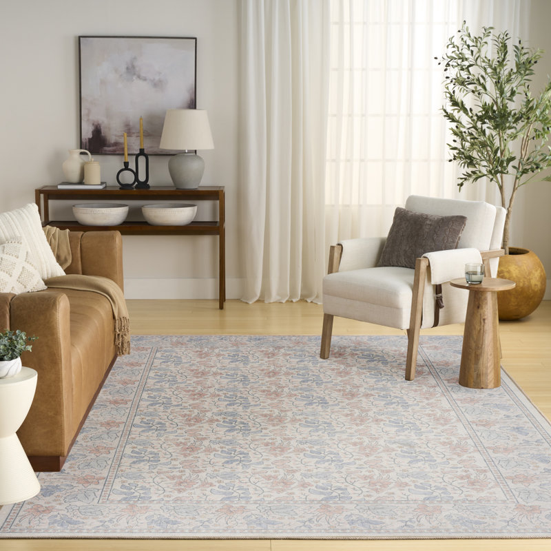 Nourison Botanical Washables 4' x 6' Ivory Multicolor Farmhouse Indoor Rug, Rectangle 4' x 6', Multicolor Ivory