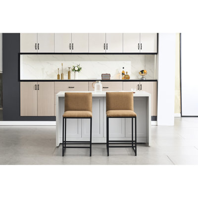 Of 2 Counter Height Bar Chairs, Upholstered Linen Coffee Stools, Metal Footrest & Frame For Kitchen And Dining Space 2pcs Area