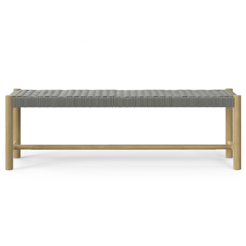 Banc d'extérieur contemporain en acacia massif 46 po avec siège en corde résistant aux intempéries Dahlia, Couleur naturelle
