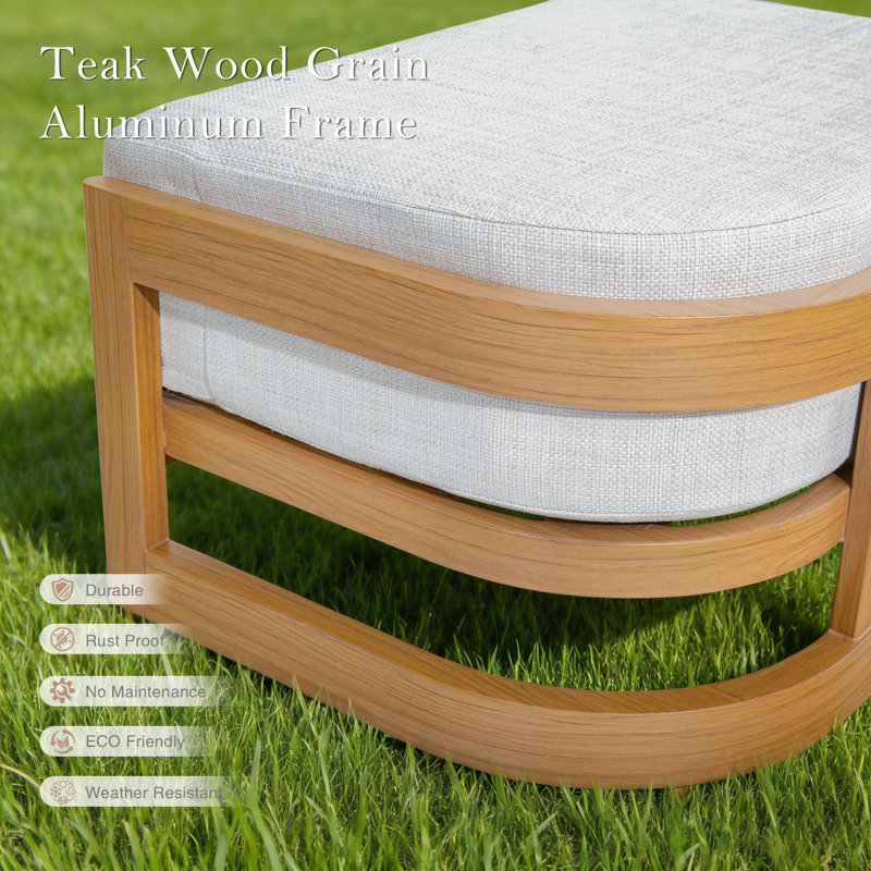Sereno Patio Aluminum Ottoman With Cushions, Teak