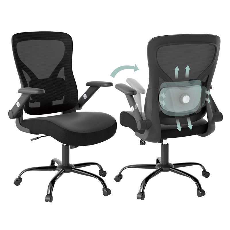 Izaiha Ergonomic Office Chair Upholstered Desk Chair Mesh Task Chair With Flip-up Armrest