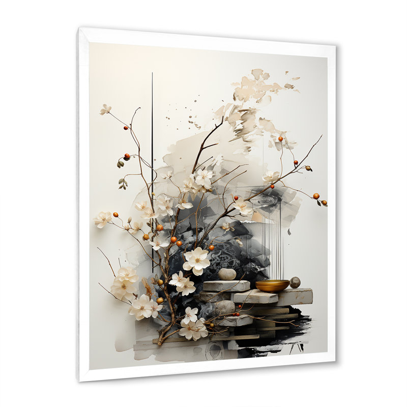 Jaciya Asian Art Classics Sumi III - Art mural asiatique pour le salon, H 40 po x l 30 po, Cadre photo unique, White