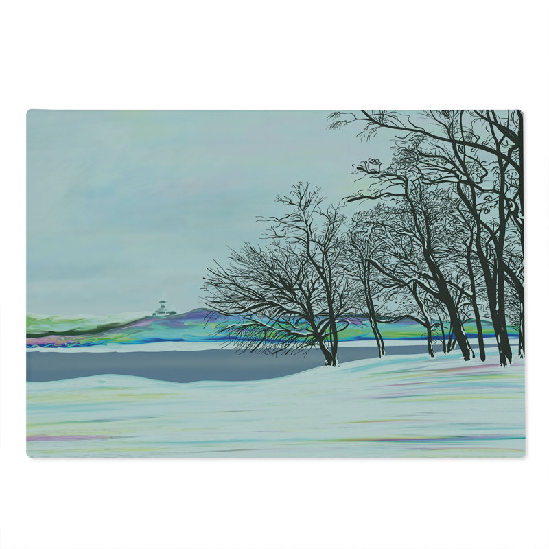 Ambesonne Rustic Cutting Board Large Size Rural Winter Forest Art Multicolor