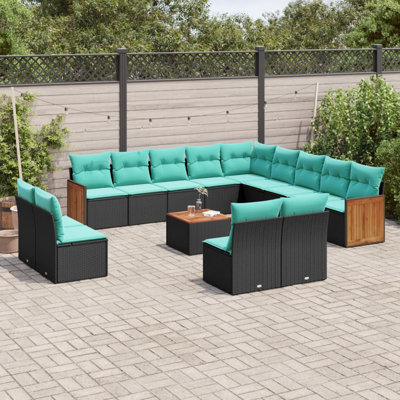 Ensemble de canapé de patio 14 pièces avec coussins en rotin de polyester