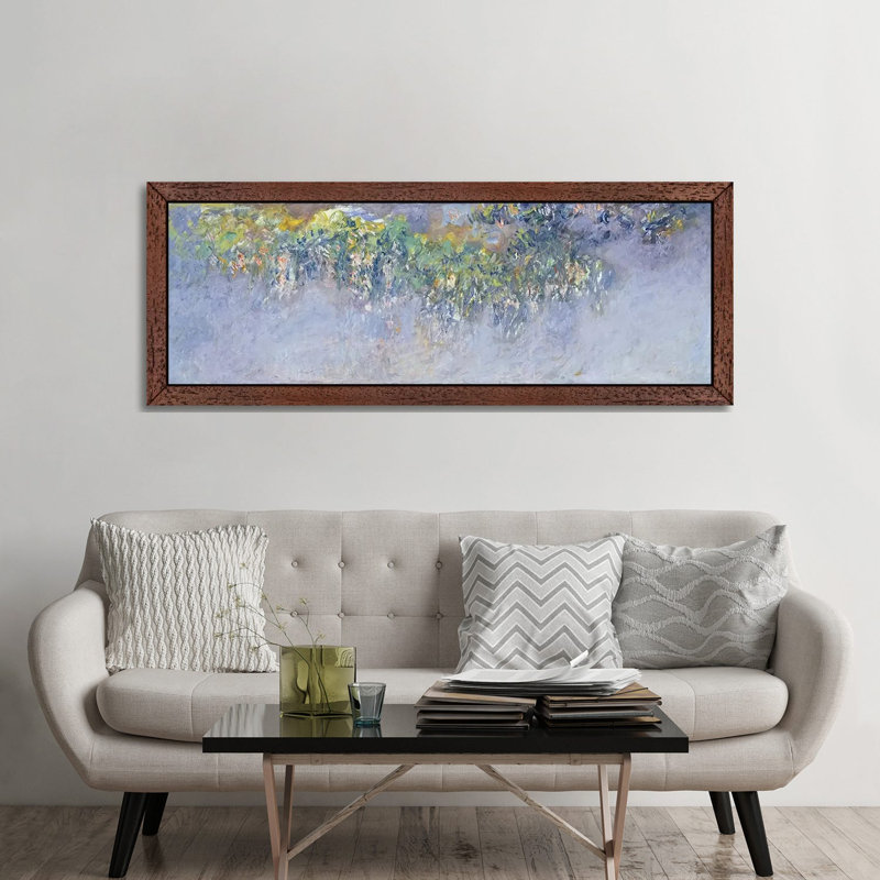 Wisteria, 1919-20 by Claude Monet - Panoramic Painting on Canvas, 121.92 cm H x 40.64 cm W, Brown Framed