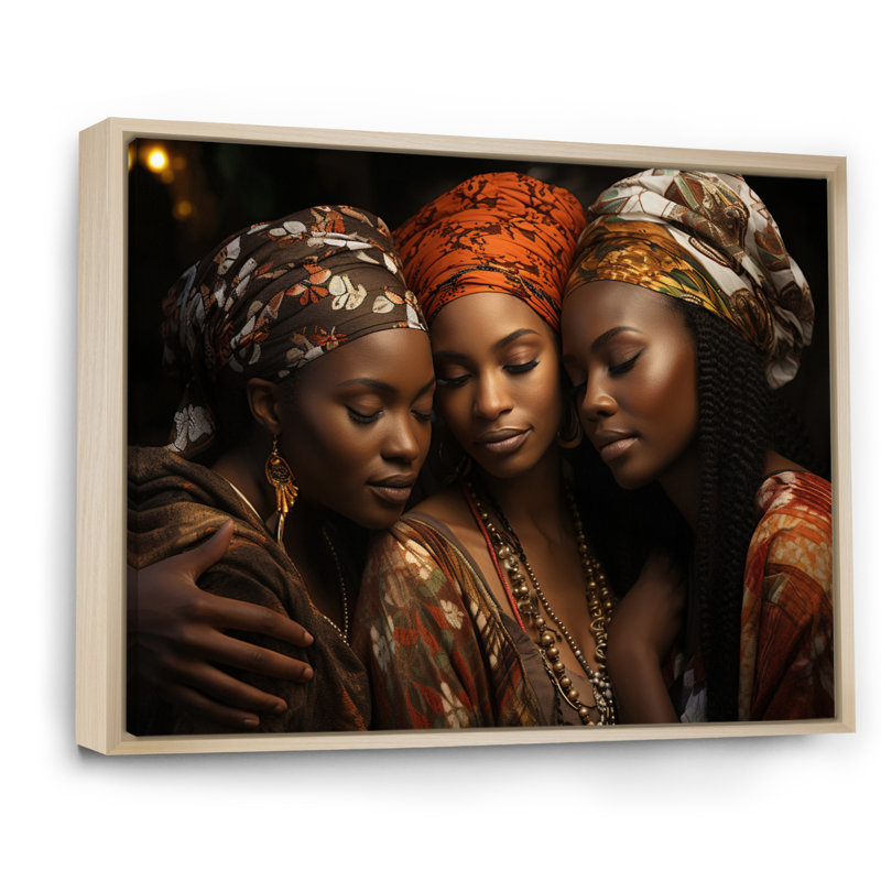 World Cultures Sœurs I - Art africain américain, art mural, H 24 po x l 32 po x P 1 po, Cadre flottant érable