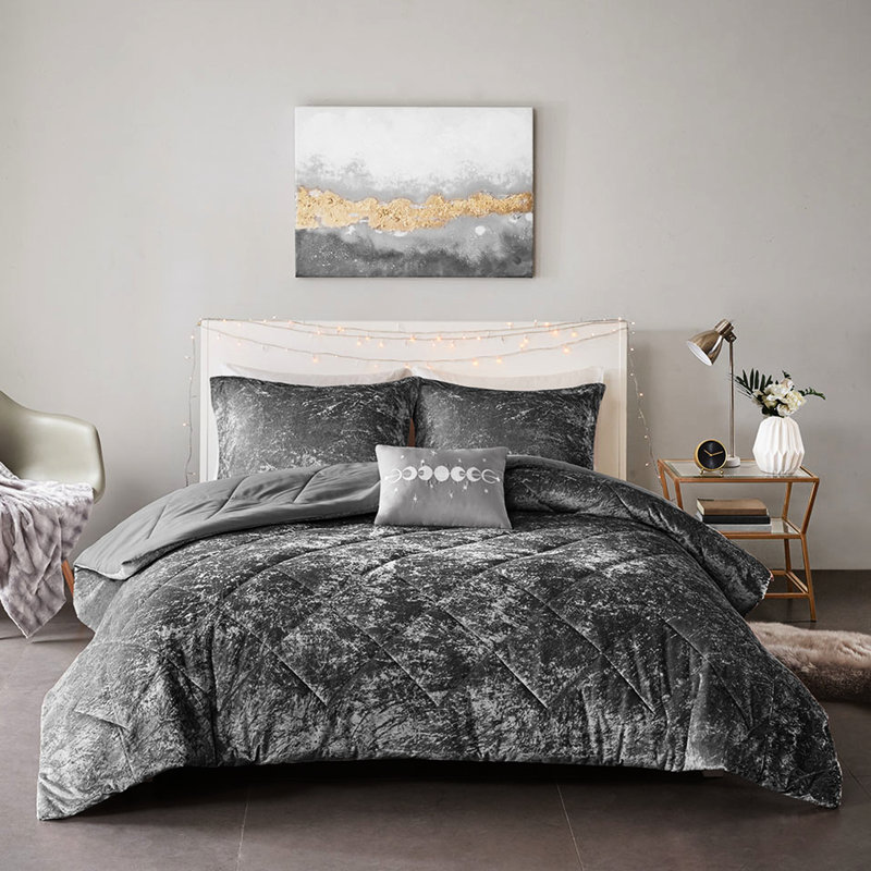 Élégant ensemble de literie en velours pour lit double / grand lit gris matelassé à losanges lavable à la machine avec un coussin décoratif