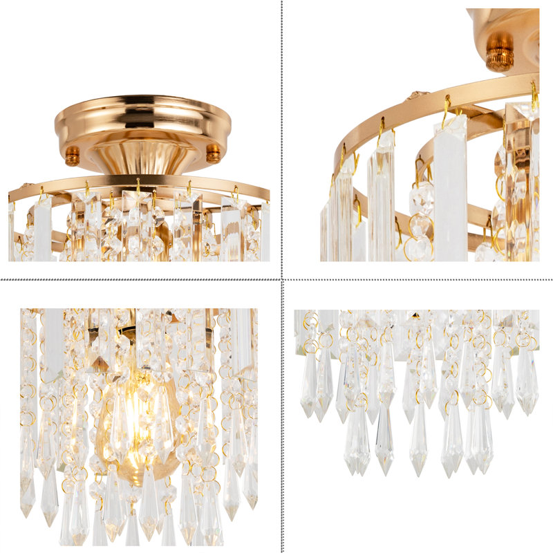 Hellmut Crystal Semi Flush Mount, Brushed Gold
