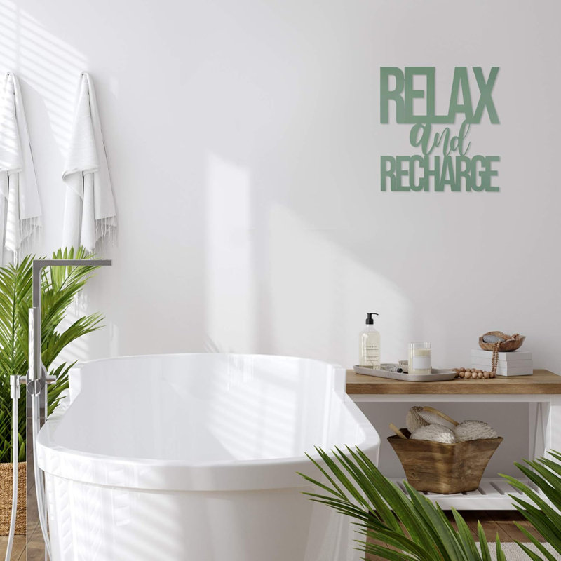 Farmhouse Green Relax and Recharge Metal Wall Decor,