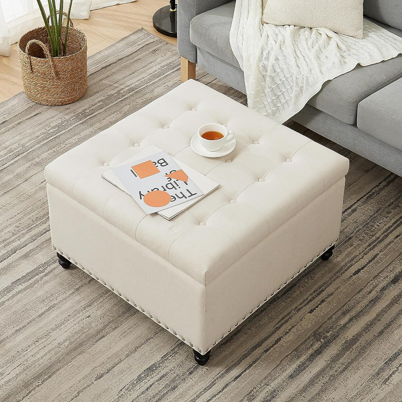 Très grand banc de repose-pieds Boudicca, Mélange de coton beige