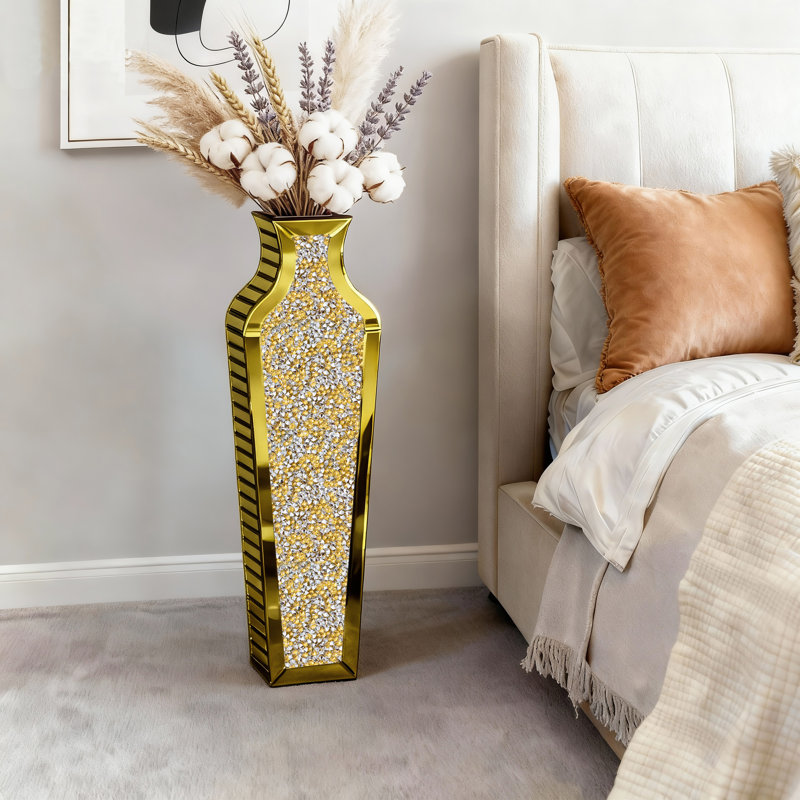 DeGrailly Luxury Gold Glass Glass Floor Vase Crystal Home Decor Modern Classic Glam Stylish, Gold