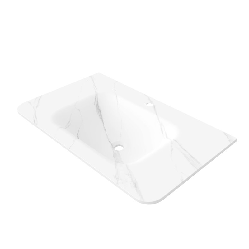 Lavabo de salle de bain 36 po, lavabo intégré en pierre frittée blanche, sans armoire, sans robinet et bonde