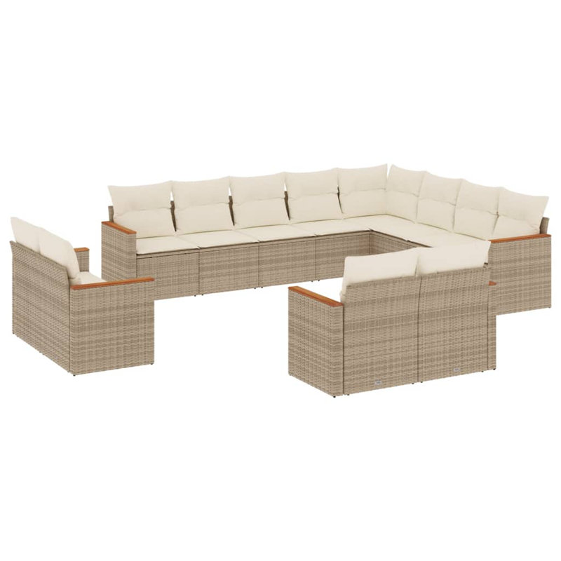  Garden Sofa Set Beige, Cream White, Cream White Cushion/Beige Frame