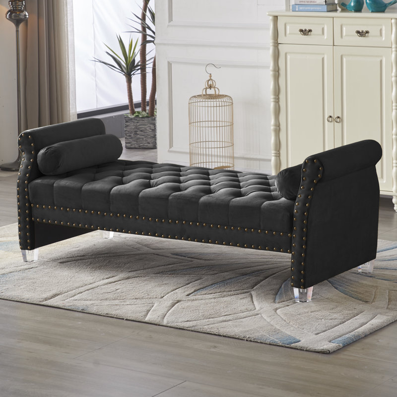 Fleeton Velvet Upholstered Bench, Black