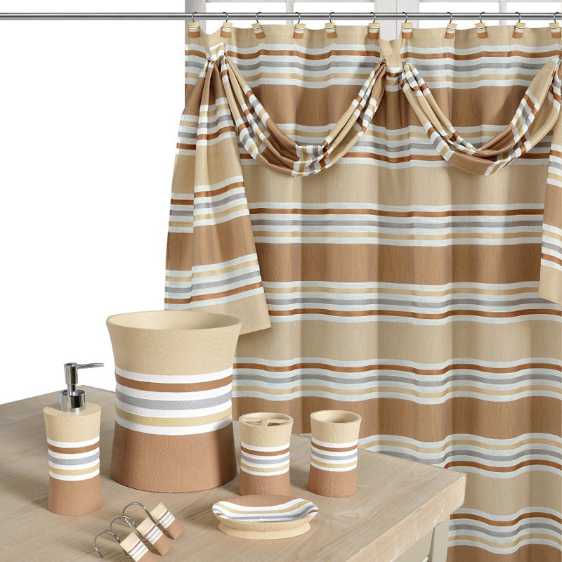 Asherton Striped Shower Curtain, Beige/Coffee