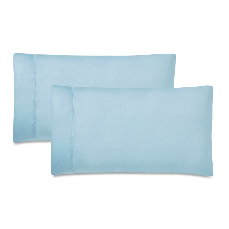 Pandora Cotton Blend 600 Thread Count Embroidered Hem Pillowcase Set Of 2, Blue, Standard Pillowcase
