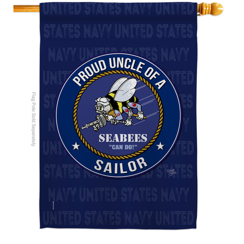 Drapeau de maison 40 po x 28 po Seabees Proud Uncle Sailor House