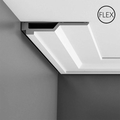 Orac Decor FC354 | Moulure couronnée flexible en polyuréthane | Apprêté blanc | Face 8-1 / 2 po X 78 po de long